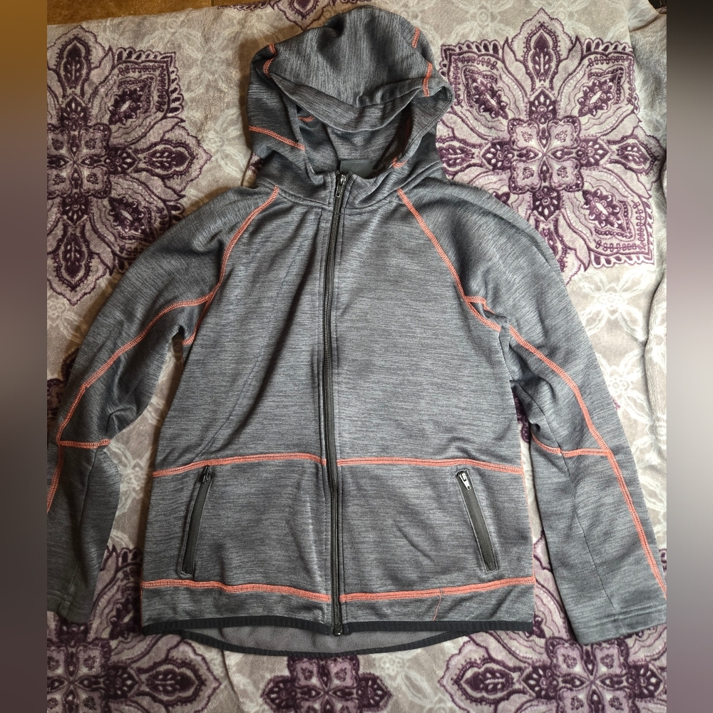 Boy's Grey Hooded Jacket with Orange Accents Size Large